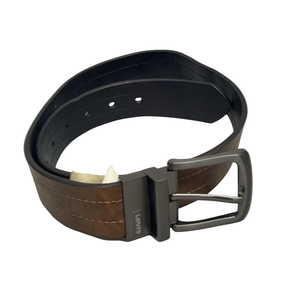 Levi's Belt Mens 30 Brown Black Reversible Leather Dress Silver Buckle Logo